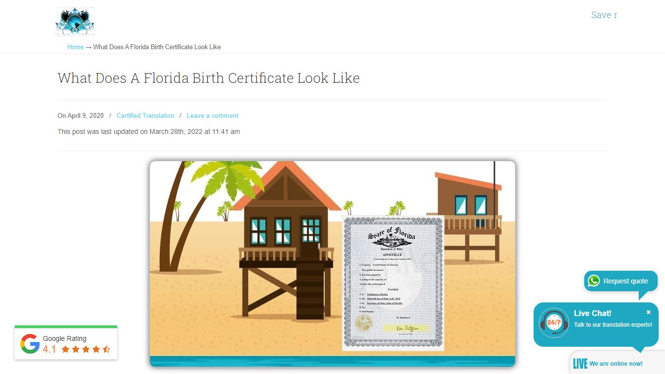 How a Florida Birth Certificate Look Like - Universal Translation Services